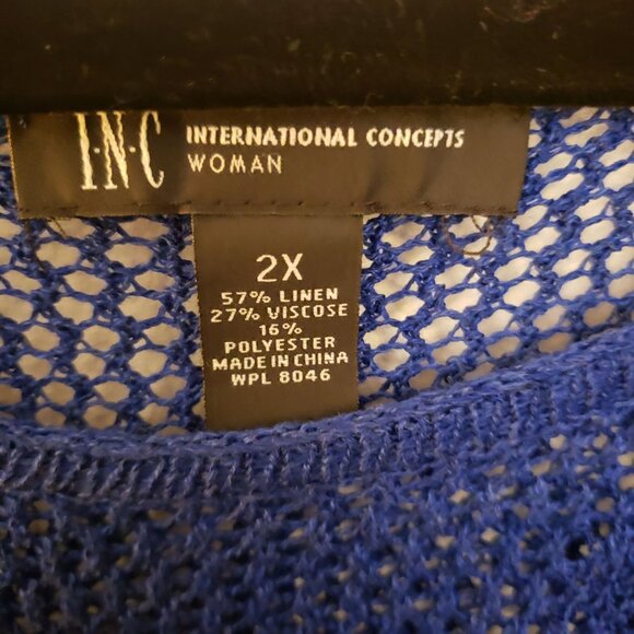 INC Linen Blend Royal Blue Open Weave 3/4th Sleeve Sweater Size 2X EUC - Picture 7 of 7